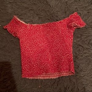 Red and white garage size s crop top